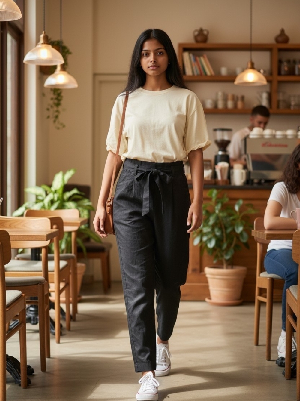 Express High-Rise Tie-Waist Trousers - Black